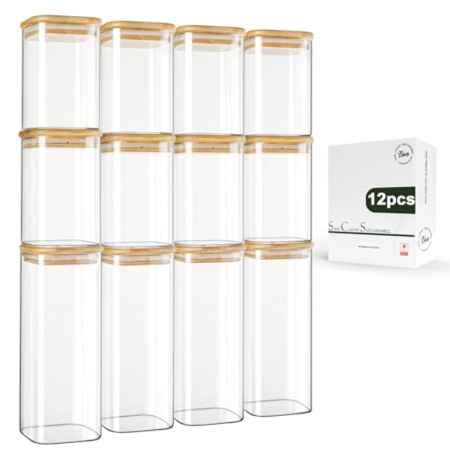 Food Storage Stackable Containers - Набор из 12 квадратных стеклянных банок