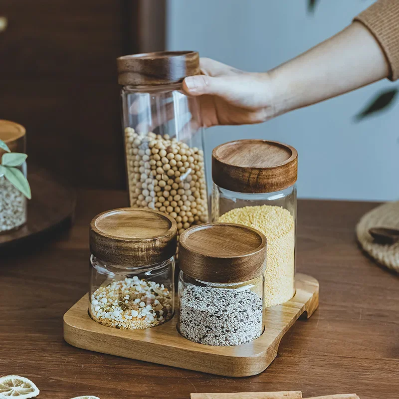 Food Storage With Glass Lids - Деревянная крышка Orgnizer герметичные стеклянные банки